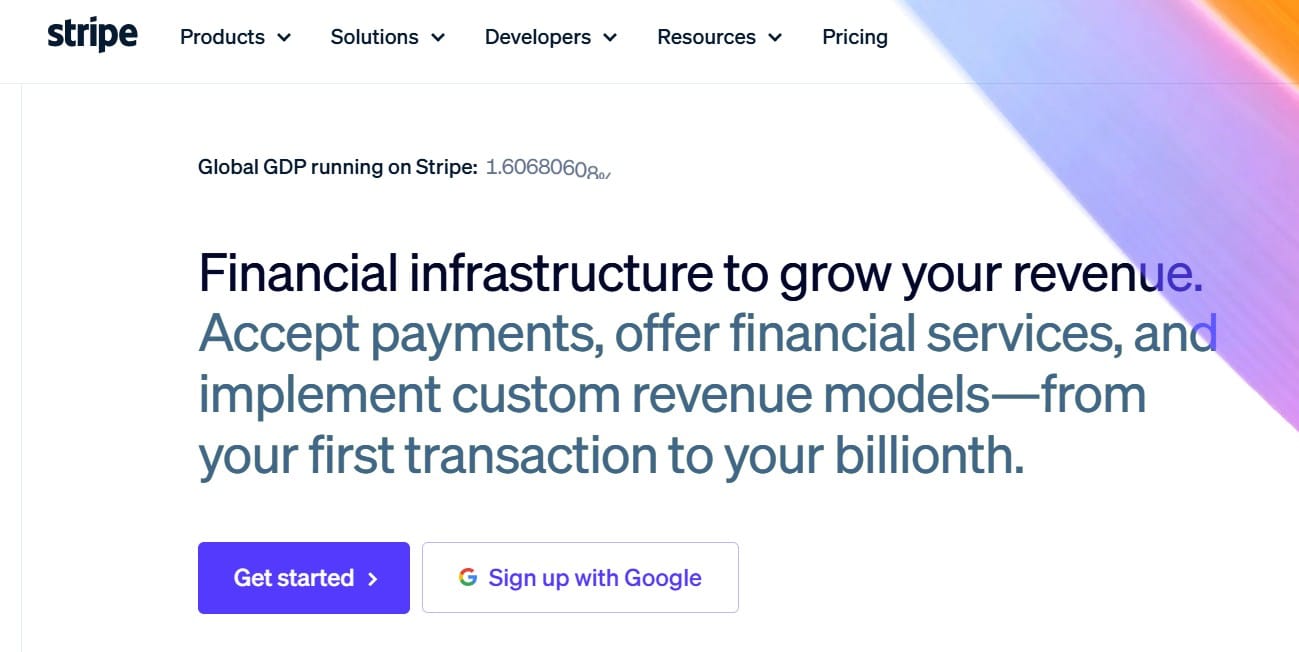 Screenshot of Stripes Homepage